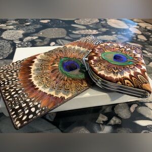 Peacock feather wallet and change purse set